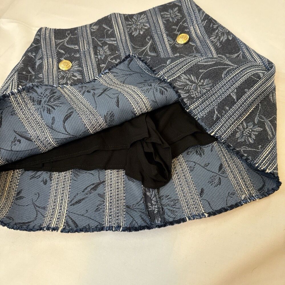 Maje Jacquard Blue Floral Stripe Mini Skort with Shorts NWT FR34 US2 - Picture 2 of 6